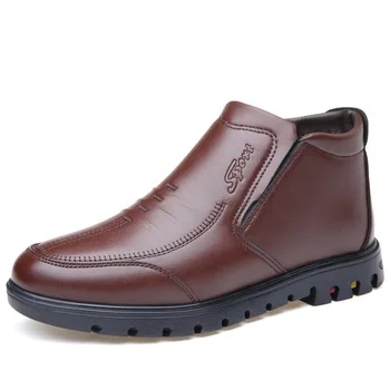 Обувь, мужские зимние ботинки, деловые хлопковые мужские зимние ботинки с высоким берцем из натуральной кожи по щиколотку на меховой подкладке для отца tyh6