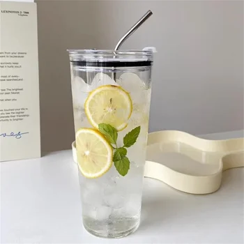 Чашка для воды классического дизайна, простая в использовании, Большая емкость 1000 мл, Новая стеклянная посуда для питья, Тонкое мастерство изготовления с крышкой-соломинкой