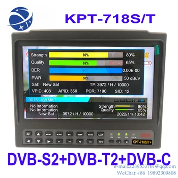 YYHC KPT-718ST DVB-S2 + DVB-C + DVB-T2 Комбинированный приемник спутникового телевидения MPEG4 HD с анализом спектра 7 ”Дюймовый TFT ЖК-экран MP4 Hevc (H.265)